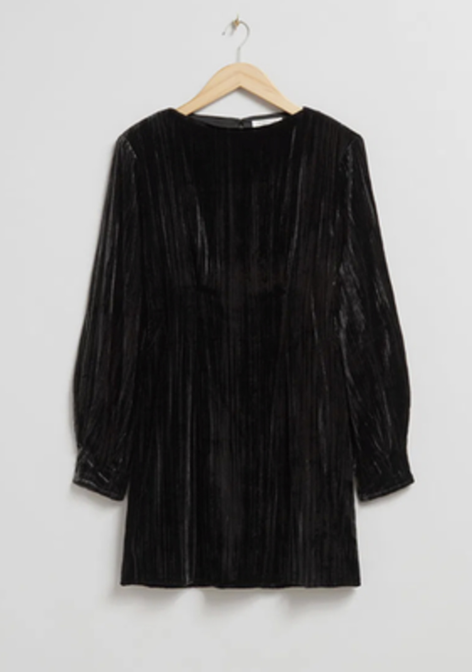 & Other Stories Dress Womens M Black Crushed Velvet Long Sleeve Mini Party